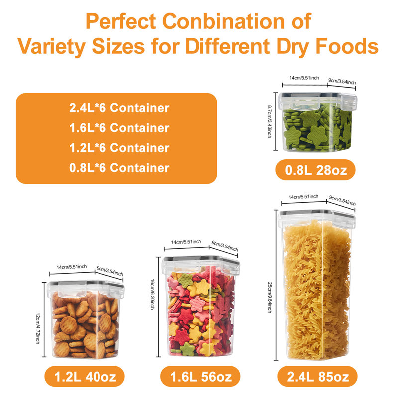 24 PCS Airtight Food Storage Containers with Lids, Kitchen Storage Container for Cereal, Dry Food, Flour and Sugar, BPA-Free, Includes 24 Labels