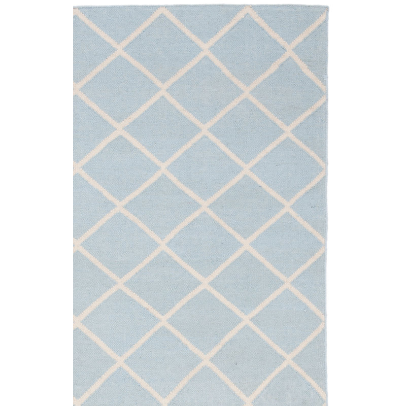 Tapis géométrique en laine / coton tissé à la main Rodgers - bleu clair / ivoire, Rectangle 2 pi 6 po x 4 pi
