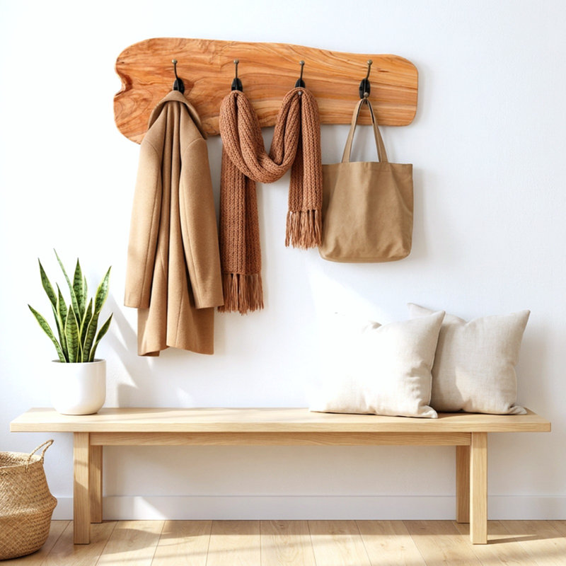 Portemanteaux rustique en bois de cèdre avec 4 crochets
