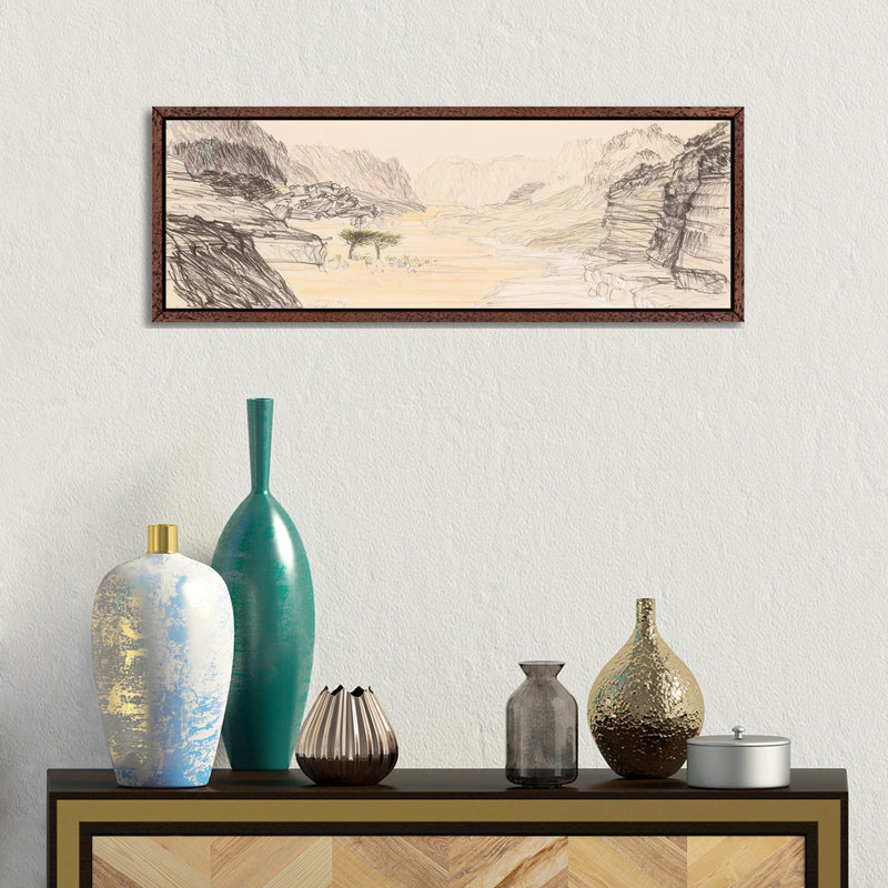 Nahal Nekarot by Itzu Rimmer - Panoramic Print on Canvas, 30.48 cm H x 91.44 cm W, Classic Brown Wood Framed