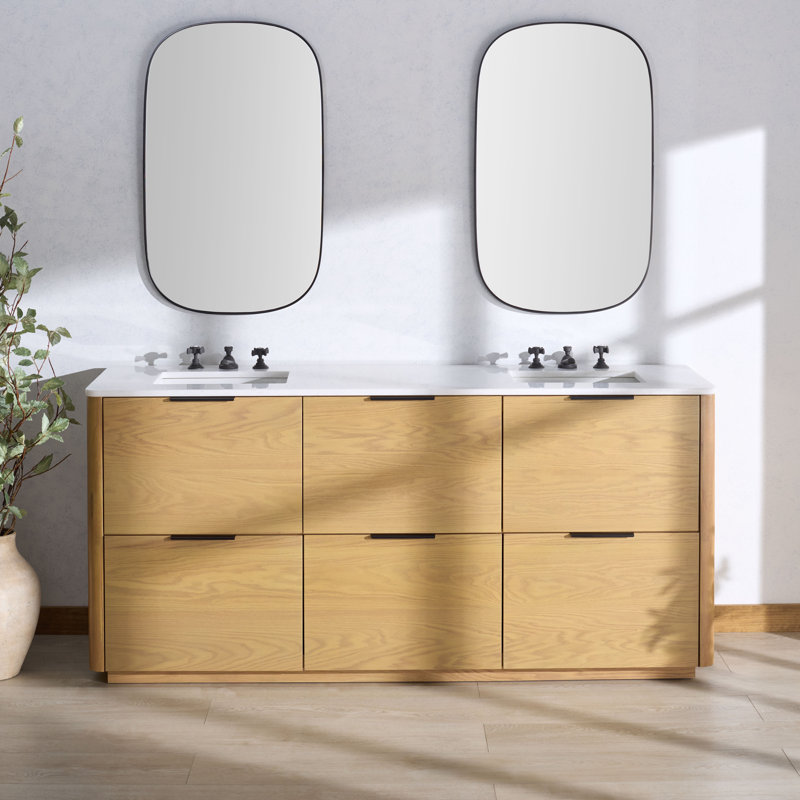 Meuble-lavabo double 72 po Gabrietta, Naturel