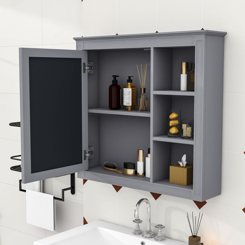 Armoire à pharmacie murale élégante avec miroir et rangement dissimulé, Gris