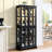 Vintage Black Glass High Cabinet With Classic Grid Design, Adjustable Shelf Space, And Included Lighting For Living Room Showcase Collectibles Storage Metal Handles, Integrated Dining Area Decor-125522273
