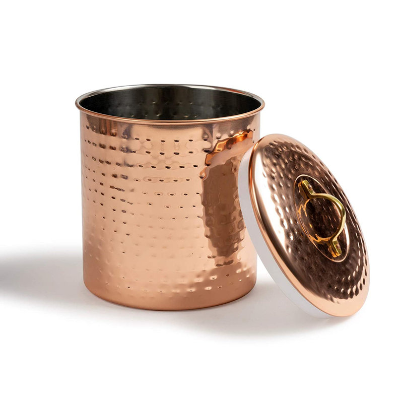 Stainless Steel Canister with Rubber Seal Lid | Hammered Copper Finish |  Beautiful Food Storage Container for Kitchen Counter, Tea, Sugar, Coffee, Caddy, Flour Canister | 1.5 QT