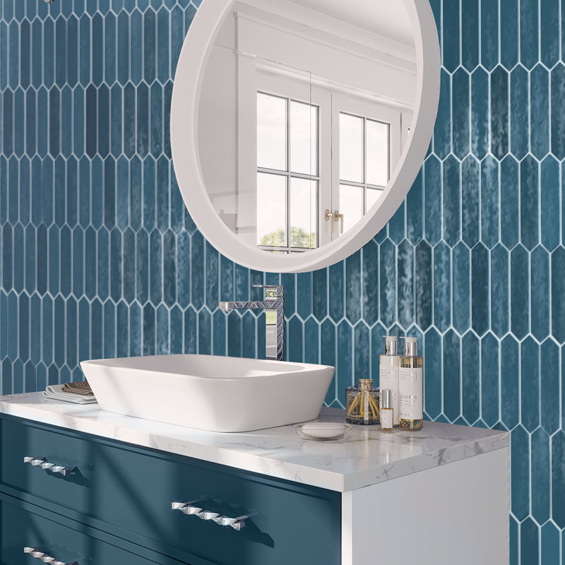Festa 1.7'' W x 9.6'' L Ceramic Singular Tile, Teal Blue
