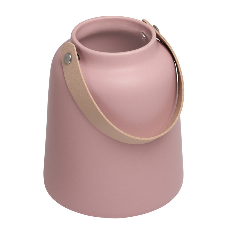 Lido 6" Modern Ceramic Pink Table Vase with Strap Handle, 6" H x 5" W x 5" D, Pink