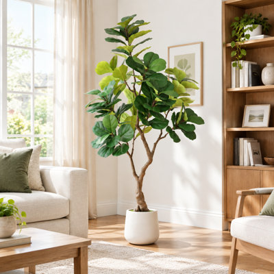 6 ft Artificial Fiddle Leaf Fig Tree with White Pot – Realistic Faux Plant for Living Room, Office, and Corner Décor