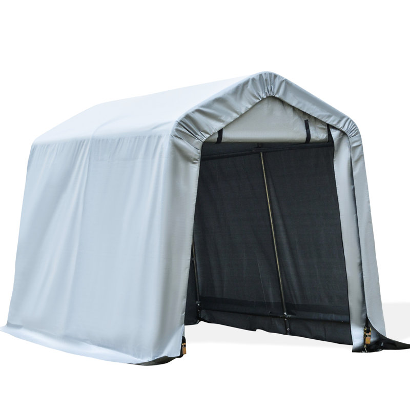 Tente de rangement pour abri d'auto 6 pi x 8 pi, robuste avec couvercle en PE et portes à double fermeture à glissière, pour moto, vélo, outils de jardin, tente grise,
