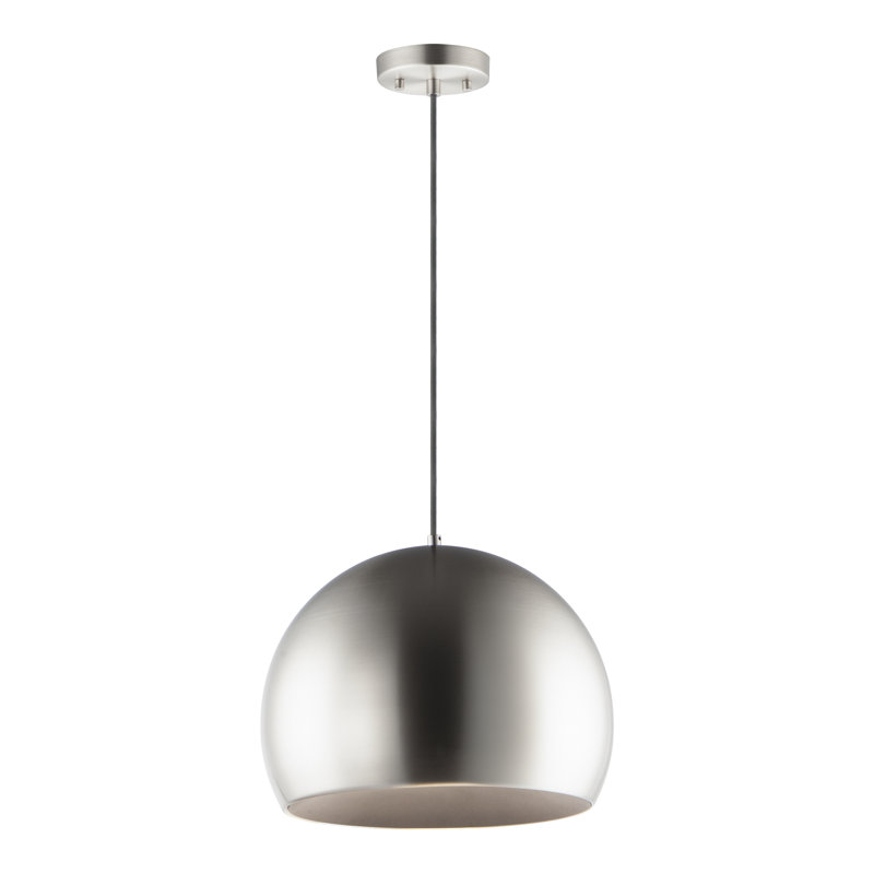 Luminaire suspendu en forme de dôme à 1 lumière DEL Nelle, H 14,5 po x l 19,75 po x P 19,75 po, Nickel satiné / noir