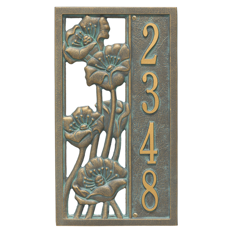 Personalized Flowering Poppies 1-Line Wall Address Plaque, Bronze Verdigris, Yes