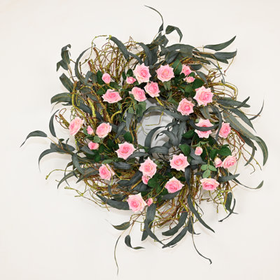26" Artificial Farmhouse Blossom Cluster   Foliage Twigs Rose Front Door Wreath Wedding Party Valentine's Day Decor