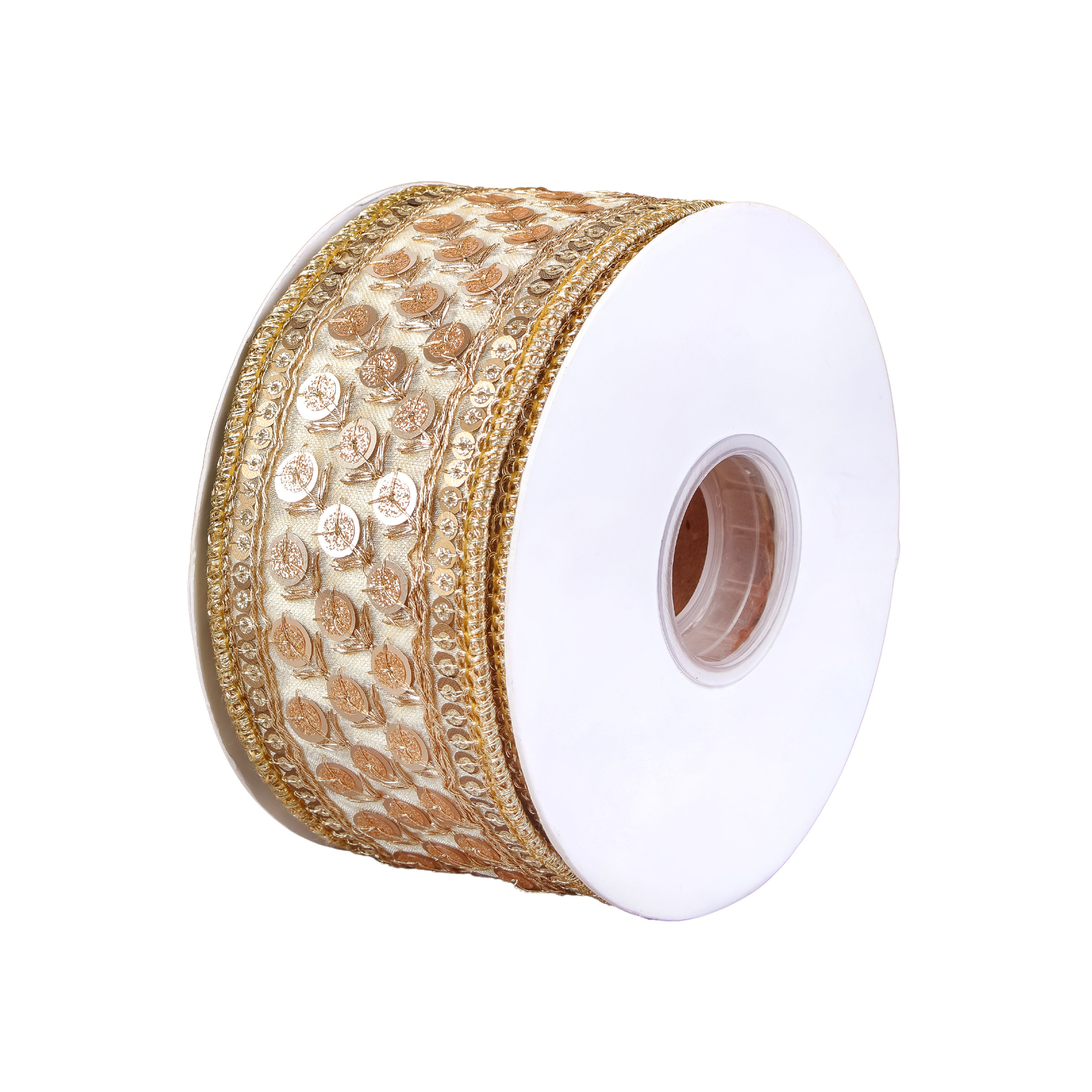 4 X 5YD Gold Ribbon With Beaded Trim