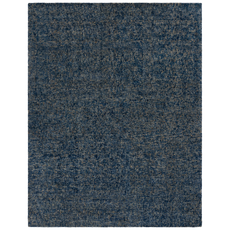 Chomitzki 101 Hand Tufted Imported Handspun Wool/Cotton No Pattern Indoor Use Only Rug in Dark Blue/Beige, Rectangle 8' x 10'