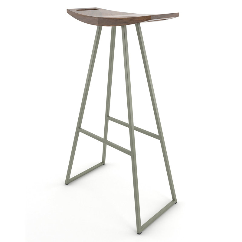 Robert Counter Stool with Metal Frame, Walnut, Bar Stool (30" Seat Height), Prairie Green