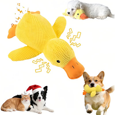 Coussin pelucheux et moelleux Squeaky - 3 tailles (9,8 "/ 12,6" / 17,7 ") Oreiller doux et apaisant avec son réaliste réaliste, doudou durable pour petits et grands chiens et chats, jaune