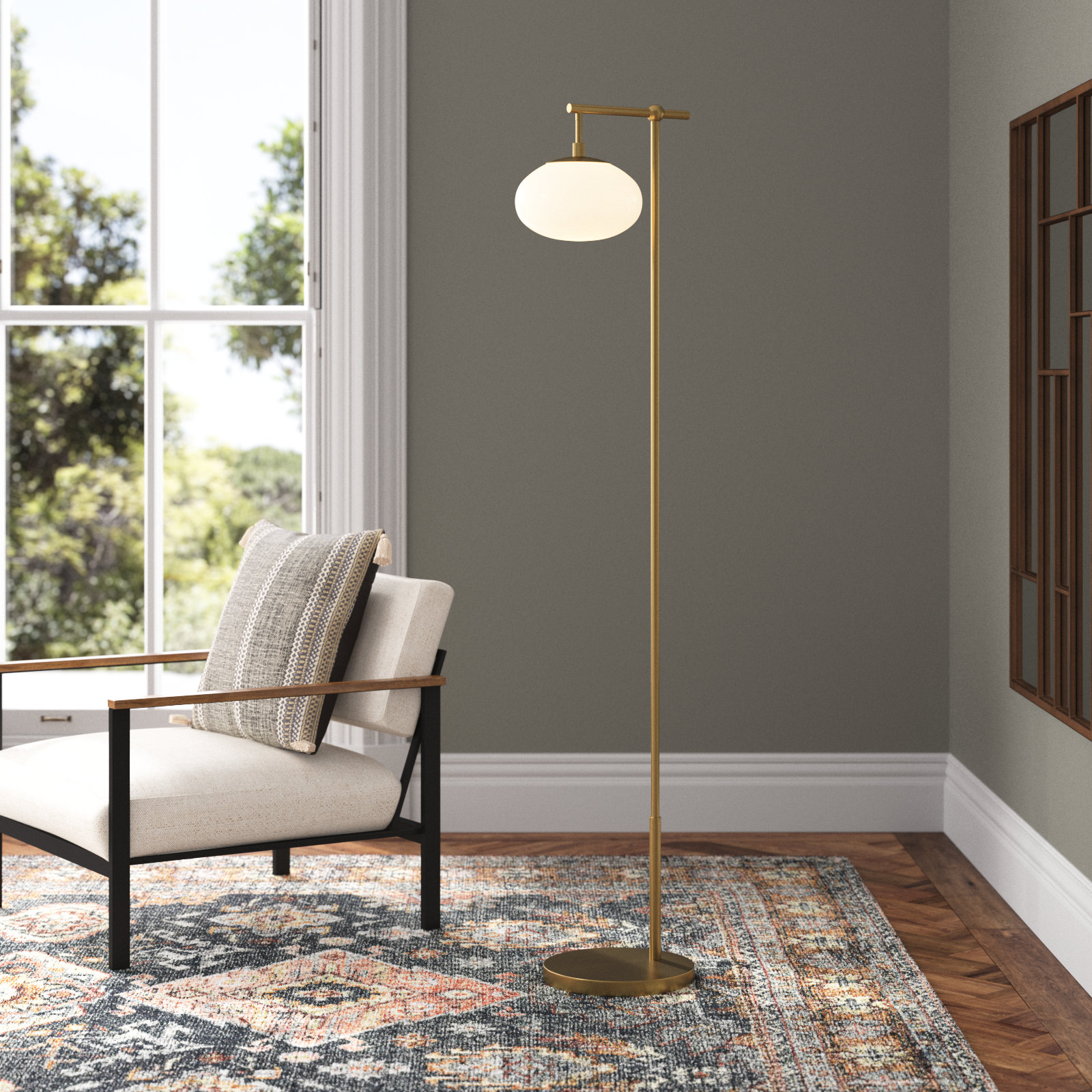 Nula 67.75'' Floor Lamp, Brushed Brass, White