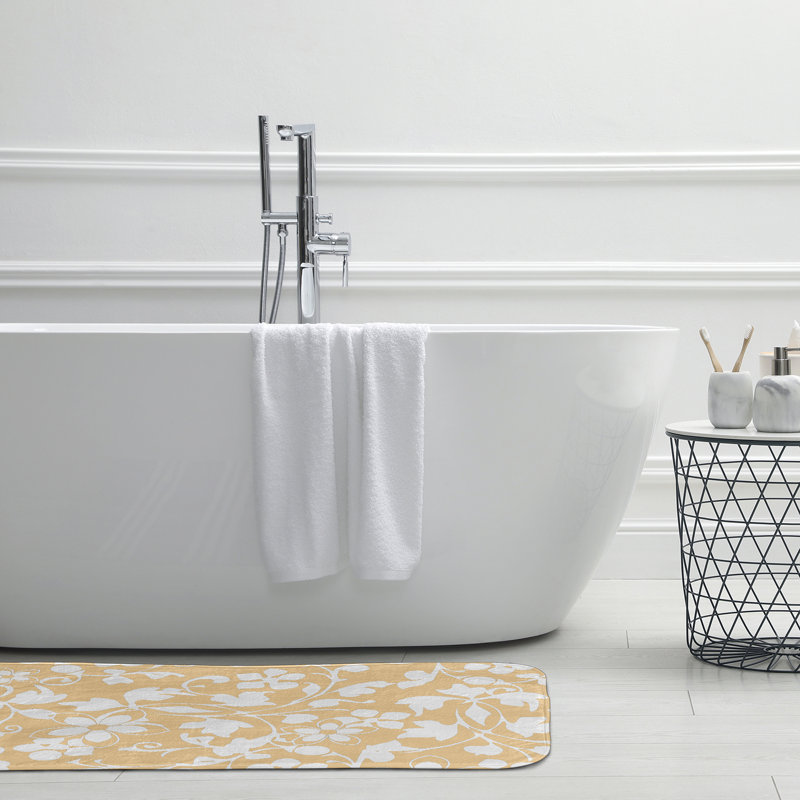 Tapis de bain floral, L 21 po x L 34 po, Jaune