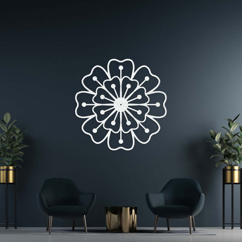 Décoration murale mandala floral - ACM, H 32 po x l 32 po x P 0,25 po, Noir