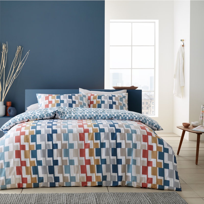 Dakota Geo Reversible 100% Cotton Duvet Cover Set with Pillowcases, Single Duvet Cover + 1 Standard Pillowcase