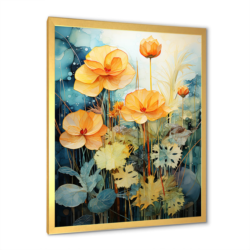 Plantes botaniques et délices de fleurs sur toile, Encadrement doré, H 20 po x l 12 po x P 1 po