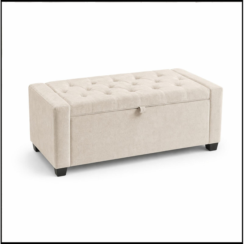 Banc rembourré avec rangement rabattable et siège capitonné, Beige