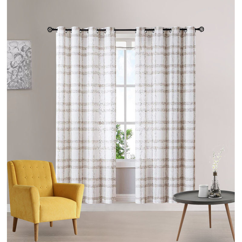 Paire de rideaux semi-transparents avec œillets Moni, Brun, L 54 po x L 84 po
