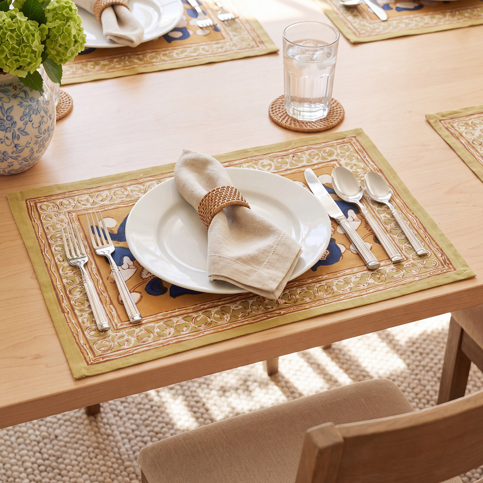 Bryssa Cotton Placemat, Mustard/Blue/White