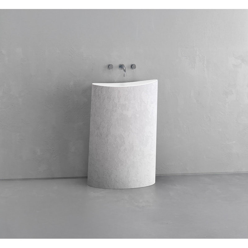 Vast Studio Aged Brass/White Freestanding Pedestal Sink – Sculpted Solid Surface Basin with Curved Modern Silhouette & Seamless Luxury Matte Finish