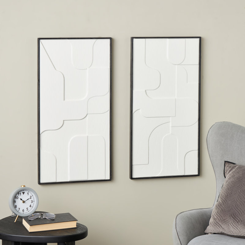 Cole et décoration murale géométrique en bois gris avec cadre noir