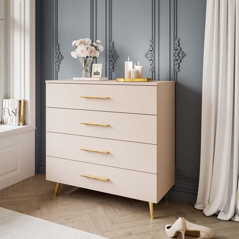 Azwa Chest of Drawers with Drawers, Cashmere/Gold Chrome