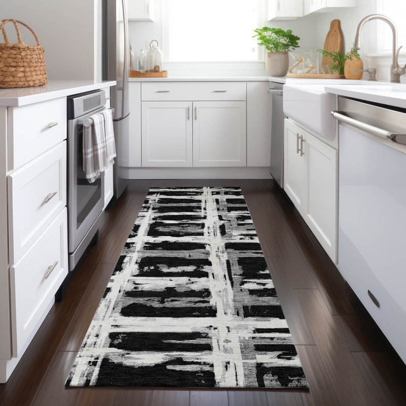 Tapis noir intérieur / extérieur lavable à la machine Mahaney ACN745, Tapis de couloir 2 pi 3 po x 7 pi 6 po