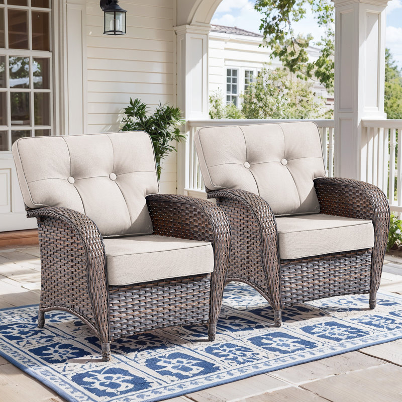 Harbor Gymojoy Wide T-Shaped High Back Outdoor Chairs Set With 5-Inch Cushion For Patio & Balcony, White