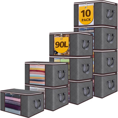 Très grands bacs de rangement 90L - Paquet de 10 contenants à fermeture à glissière durables pour vêtements, couvertures et jouets