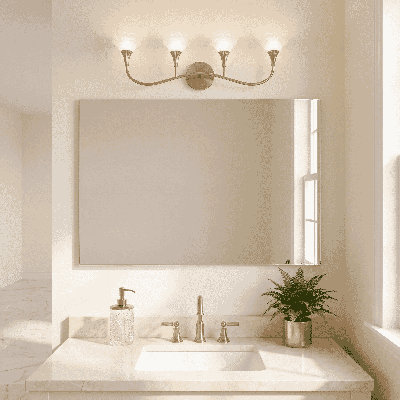 Luminaire pour meuble-lavabo de salle de bain 4 lumières Florena en laiton noble par Breegan Jane