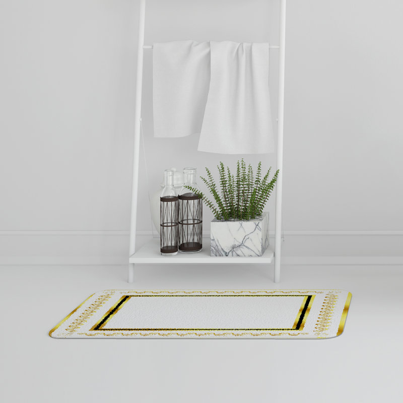 Guerrier Non-Slip Bath Rug, Gold Scroll Border