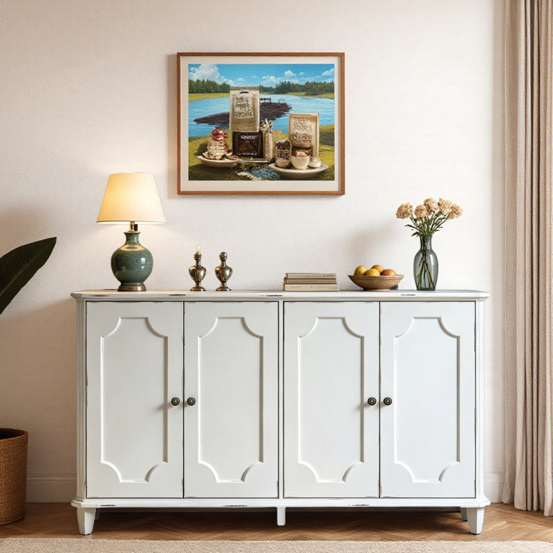 62.99 " W Solid Wood Sideboard, Blanc antique