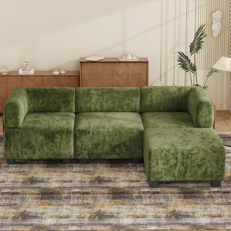 3 Seater Sofa & Chaise, Green