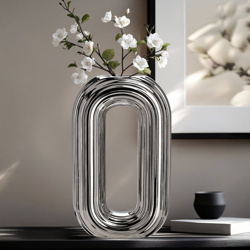 Vase rectangulaire en céramique 13 po Halo, Argent argent