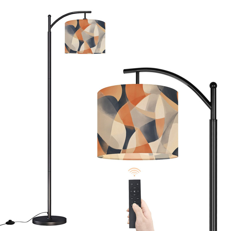 Lampe sur pied à arc avec formes géométriques abstraites, formes incurvées et lumières terreuses pour chambre à coucher, lampe haute à intensité variable de 3 couleurs avec télécommande et ampoule incluse