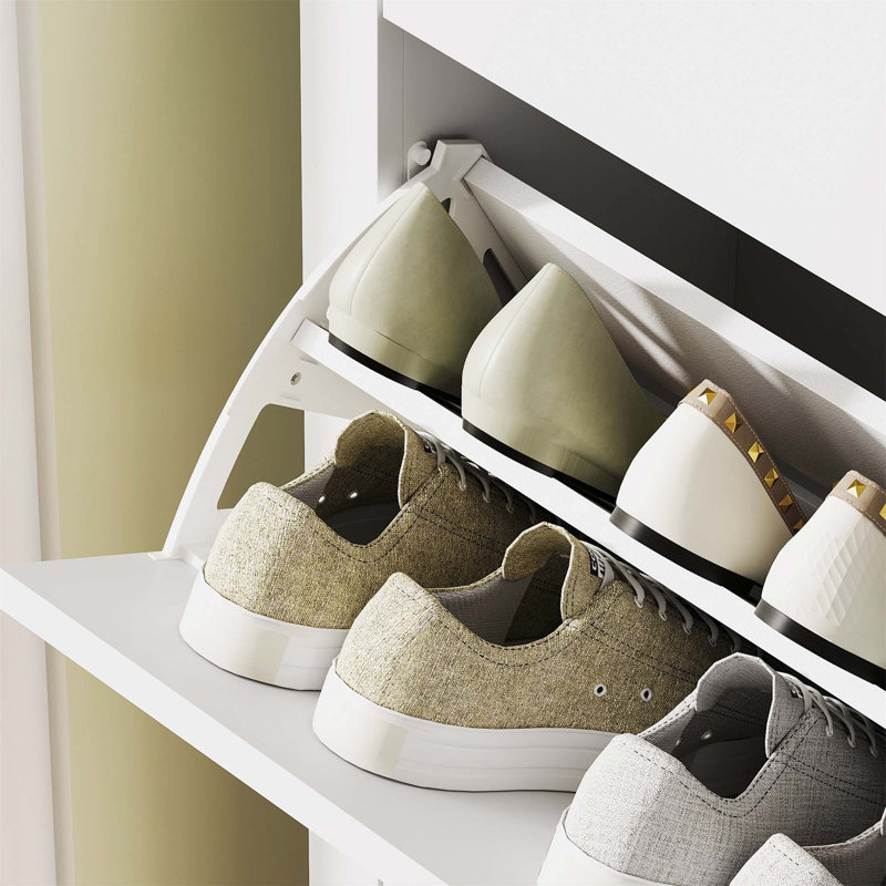 Flip Down Shoe Storage, 95cm H x 80cm W x 24cm D, White/Brown