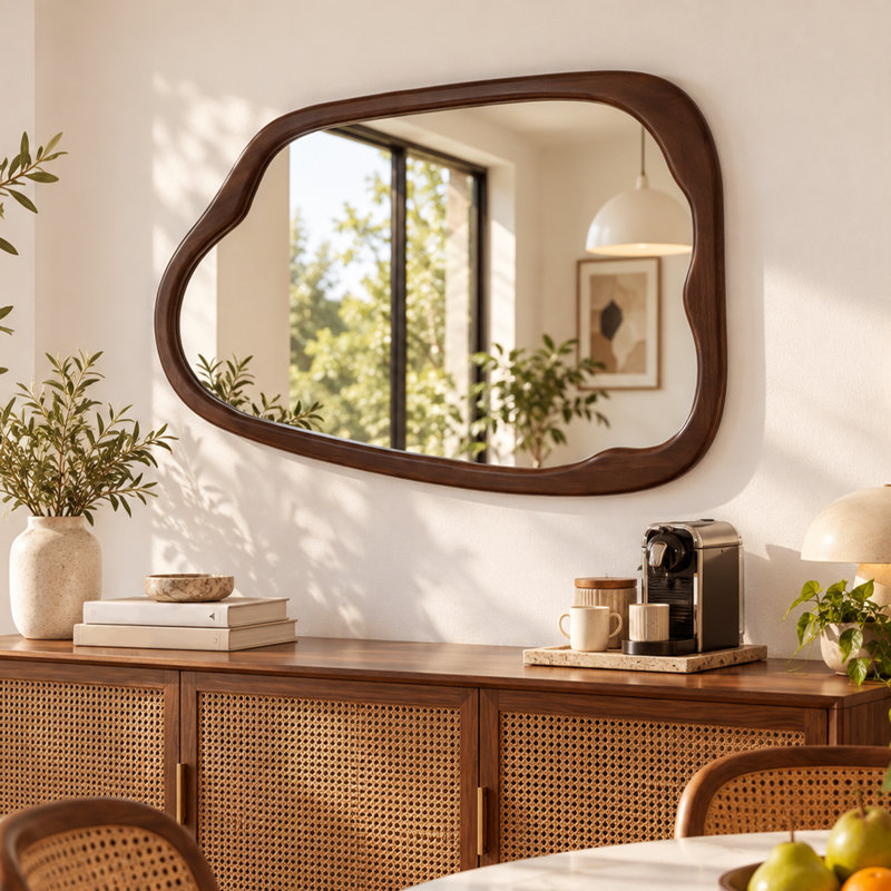 Miroir mural Modern Freeform, 32" x 24", Dark Walnut