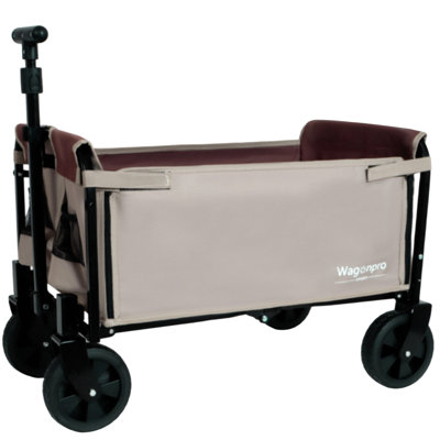 Chariot de camping pliable tout-en-un convertible: siège de banc, compartiment de rangement et attache pour chien incluse, beige / brun
