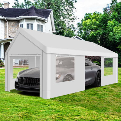 Abri d'auto 12 x 20 pour voiture avec auvent et fenêtres de ventilation
