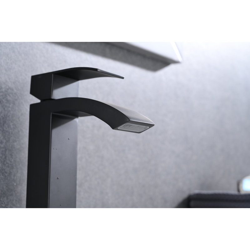 Robinet de lavabo de salle de bain à poignée simple à cascade, Noir mat
