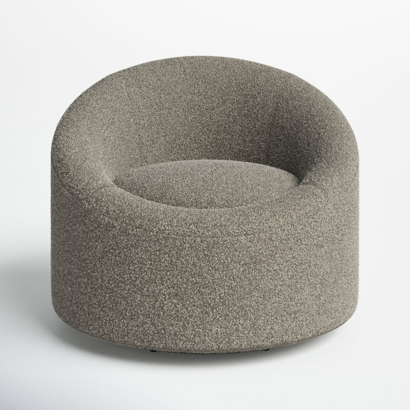 Hughes Upholstered Swivel Barrel Chair, Gray Boucle