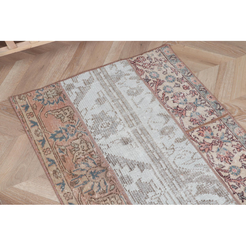 Tapis turc rétro Oushak dans des tons orange chauds - petit patchwork anatolien doux et lavable
