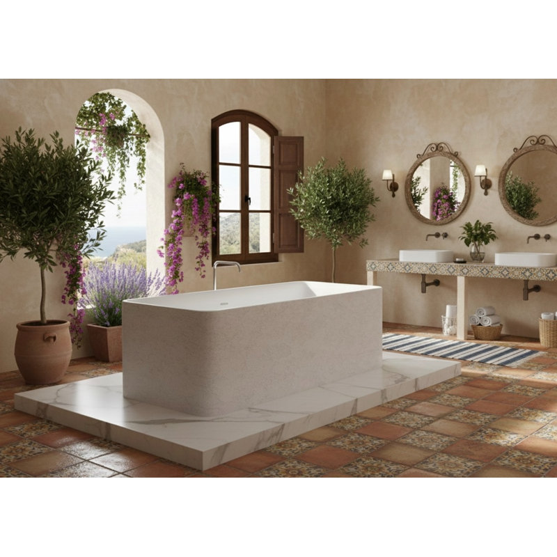 Baignoire de trempage profonde autoportante 70,7 po x 31,7 po, Blanc