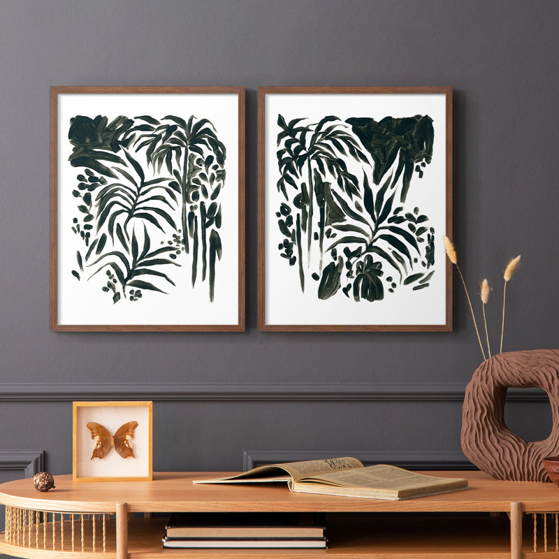 Encre Jungle I - impression encadrée de qualité supérieure - prête à être accrochée - aucun clou requis - aucun clou requis