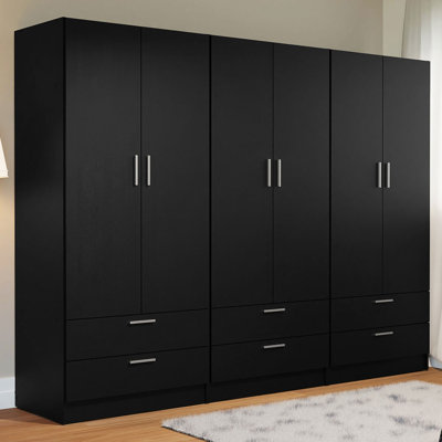 Hokku Designs 6 Doors 6 Drawers Storage Cabinet Wardrobe with Shelves and Hanging Space 94"L Wooden Armoire Closet Organization Unit for Bedroom and O by Hokku Designs
