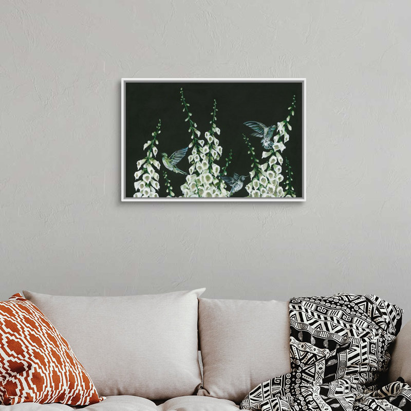 Colibris-reproduction d’art sur toile, Cadre blanc, H 22 po x l 32 po x P 1,75po